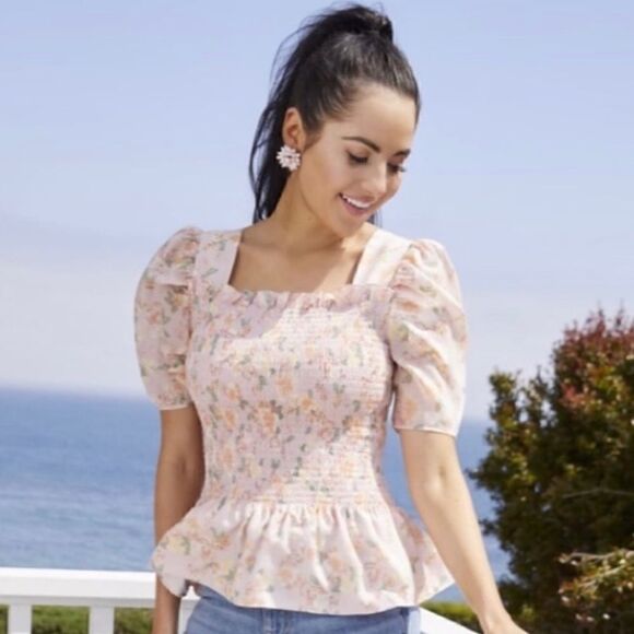 Rachel Parcell Pink Floral Square Neck Smock Top - Picture 3 of 11